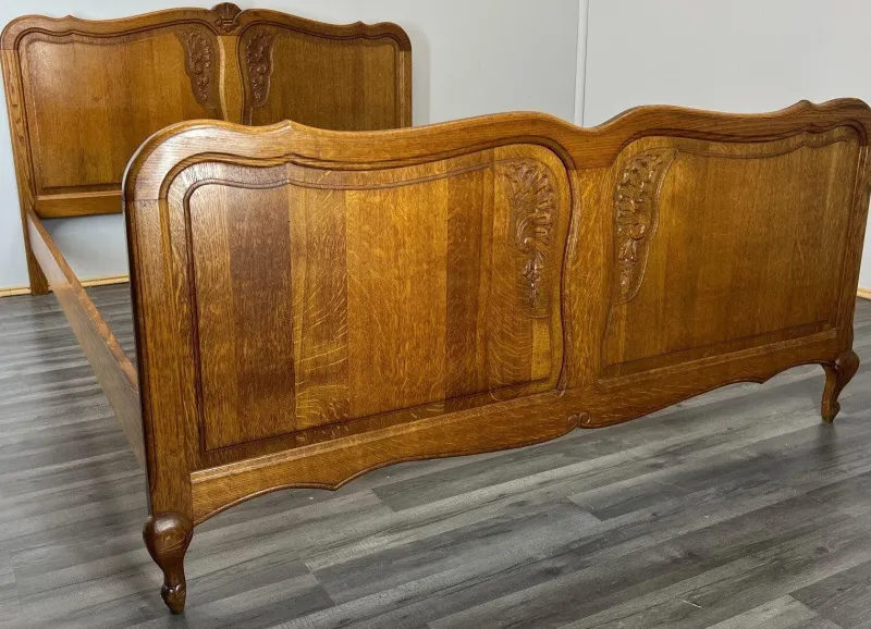 Pamono Vintage French Oak Double Bed