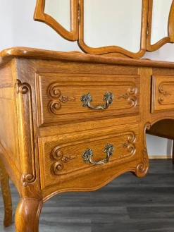 Pamono Vintage French Oak Dressing Table with Mirror><noscript><img width=