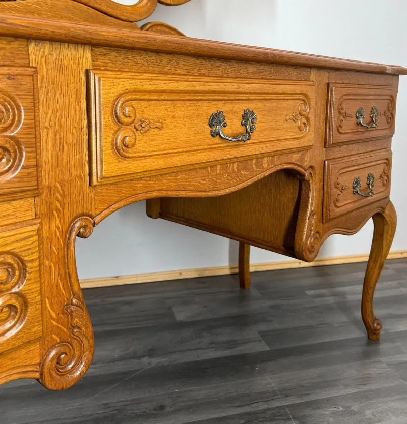 Pamono Vintage French Oak Dressing Table with Mirror> Dressing Tables