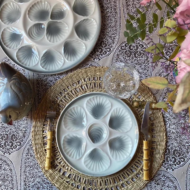 Pamono Vintage French Orchies Majolica Oyster Plates and Platter, 1960s, Set of 7> Dinner Plates & Bowls