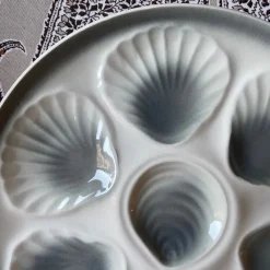 Pamono Vintage French Orchies Majolica Oyster Plates and Platter, 1960s, Set of 7><noscript><img width=