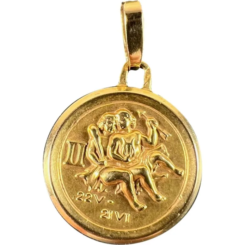 Online Pamono Vintage French Perroud Gemini Zodiac 18k Yellow Gold Medal Pendant, 1960s