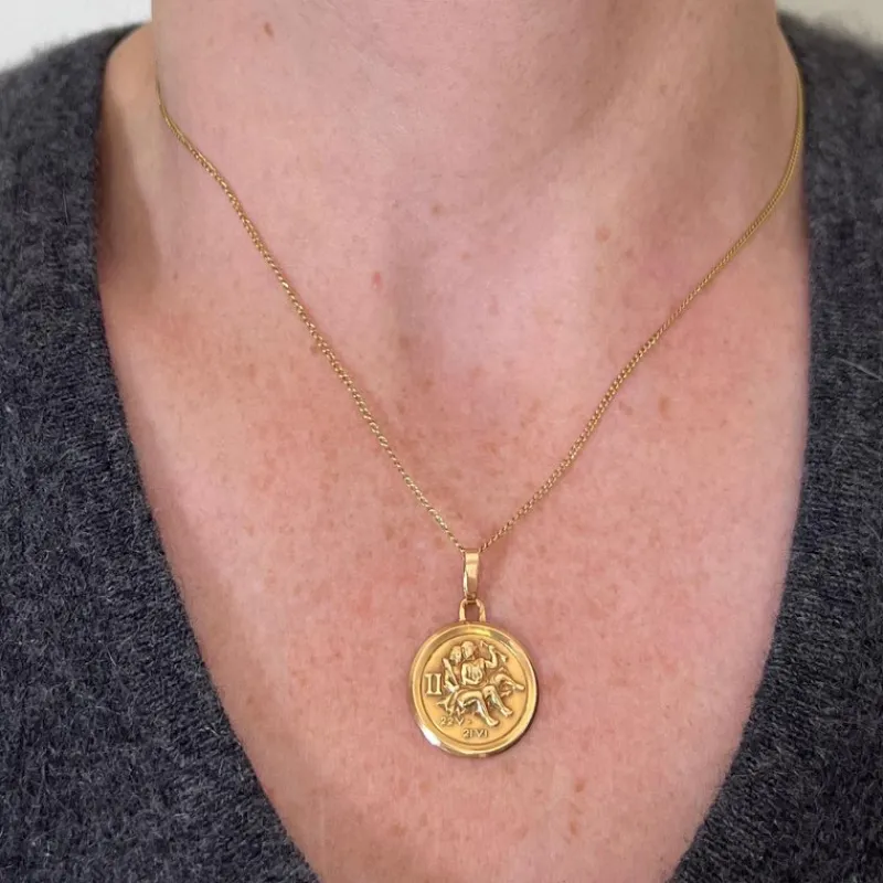 Online Pamono Vintage French Perroud Gemini Zodiac 18k Yellow Gold Medal Pendant, 1960s