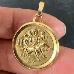 Online Pamono Vintage French Perroud Gemini Zodiac 18k Yellow Gold Medal Pendant, 1960s