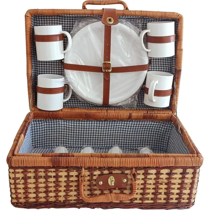 Pamono Vintage French Picnic Case in Wicker, 1940s> Trunks Crates & Baskets