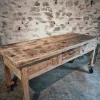 Pamono Vintage French Pine Work Table with Drawer and Castors, 1930s> Worktables & Workbenches