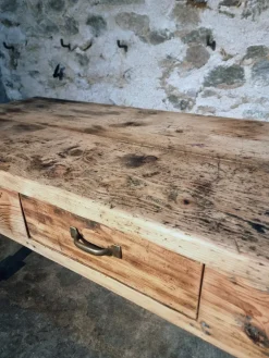 Pamono Vintage French Pine Work Table with Drawer and Castors, 1930s><noscript><img width=