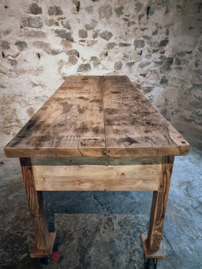 Pamono Vintage French Pine Work Table with Drawer and Castors, 1930s> Worktables & Workbenches