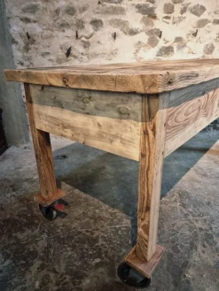 Pamono Vintage French Pine Work Table with Drawer and Castors, 1930s><noscript><img width=