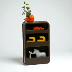 Pamono Vintage French Plastra Wall Shelves in Brown Plastic by Jean-Lin Viaud for Prisunic, 1970s><noscript><img width=