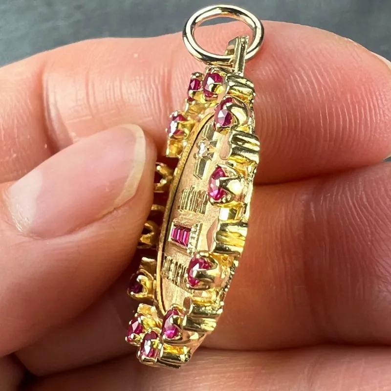 Outlet Pamono Vintage French Plus Quhier Heart Halo 18k Yellow Gold Love Medal Pendant from Augis, 1950s