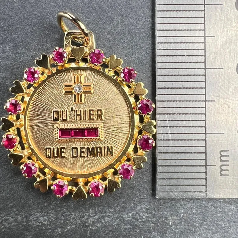 Outlet Pamono Vintage French Plus Quhier Heart Halo 18k Yellow Gold Love Medal Pendant from Augis, 1950s