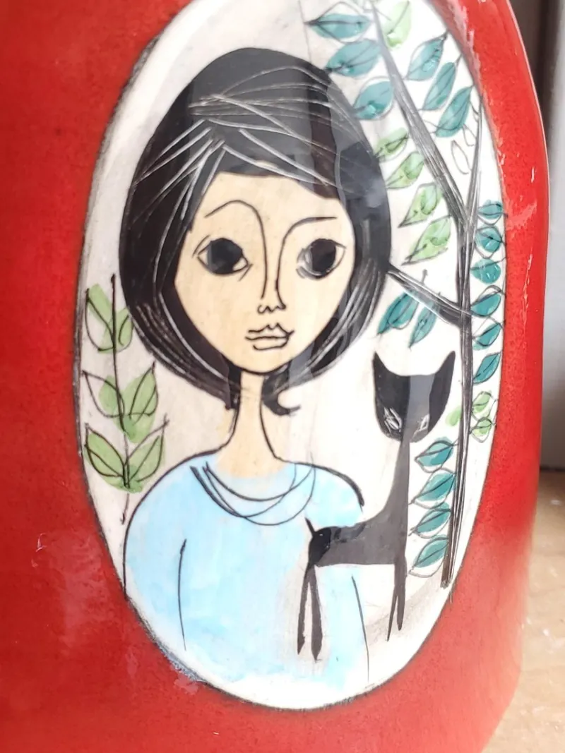 Hot Pamono Vintage French Red Glazed Studio Pottery Vase with Female Portrait by Jean de Lespinasse, 1950s