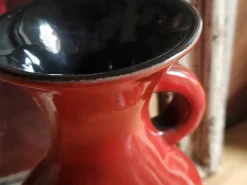 Hot Pamono Vintage French Red Glazed Studio Pottery Vase with Female Portrait by Jean de Lespinasse, 1950s
