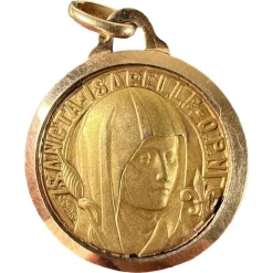 Online Pamono Vintage French Saint Isabelle of France Medal Charm Pendant in 18 Karat Yellow Gold, 1930s