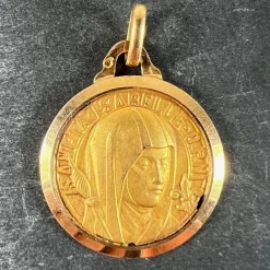 Online Pamono Vintage French Saint Isabelle of France Medal Charm Pendant in 18 Karat Yellow Gold, 1930s