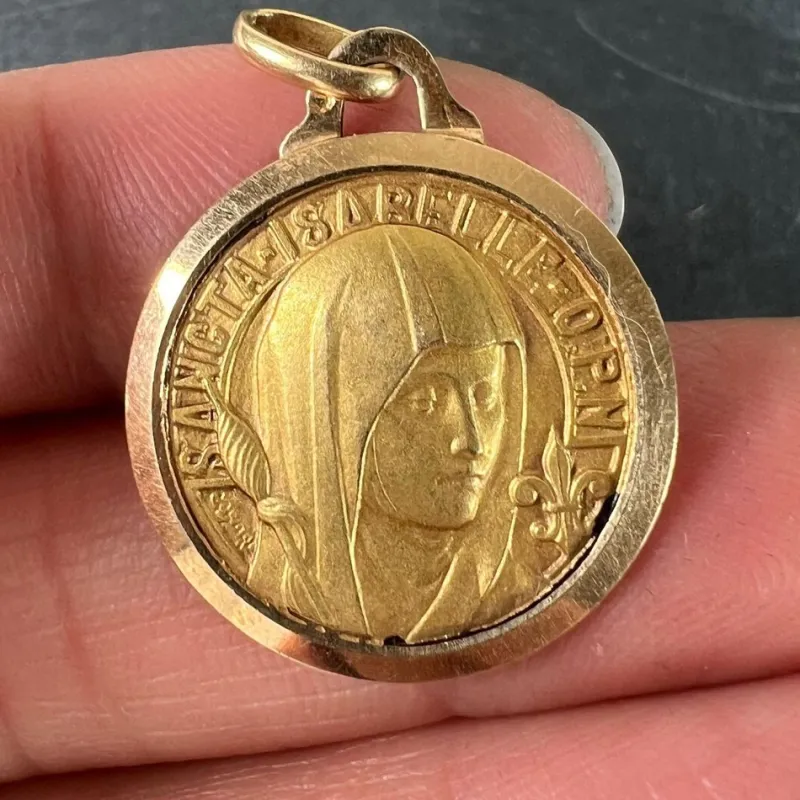 Online Pamono Vintage French Saint Isabelle of France Medal Charm Pendant in 18 Karat Yellow Gold, 1930s