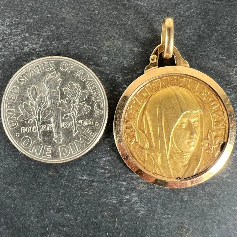 Online Pamono Vintage French Saint Isabelle of France Medal Charm Pendant in 18 Karat Yellow Gold, 1930s