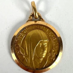 Online Pamono Vintage French Saint Isabelle of France Medal Charm Pendant in 18 Karat Yellow Gold, 1930s