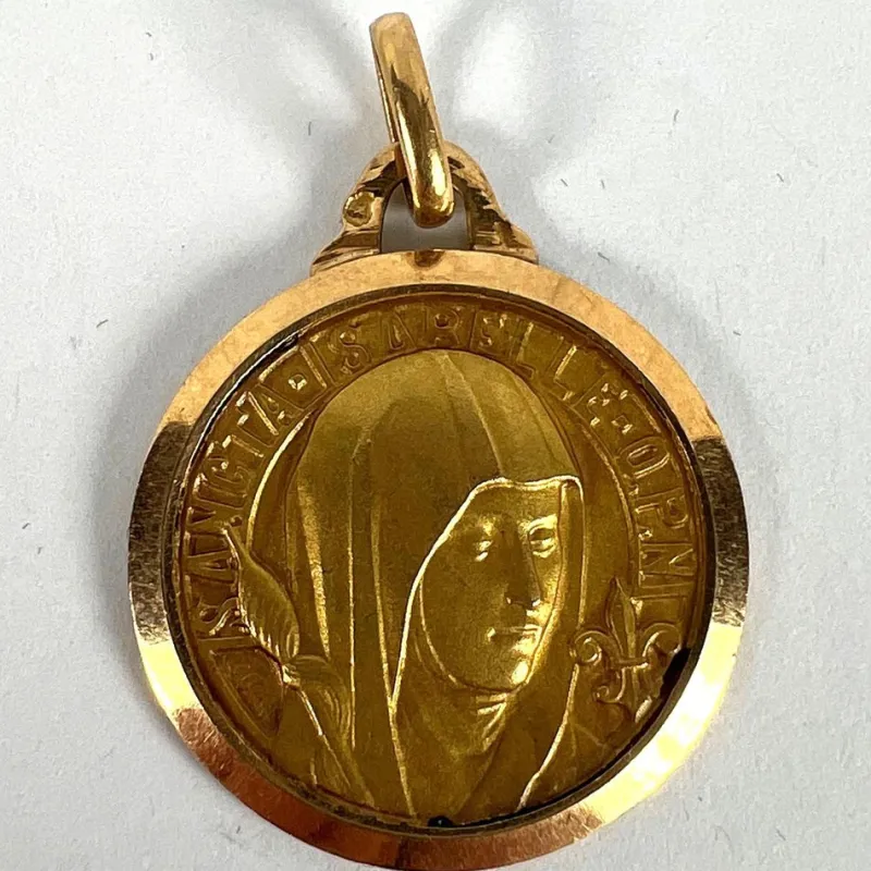 Online Pamono Vintage French Saint Isabelle of France Medal Charm Pendant in 18 Karat Yellow Gold, 1930s