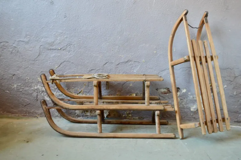 Pamono Vintage French Sled in Wood and Metal> Garden Accessories