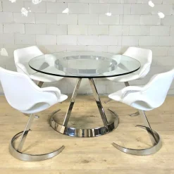 Pamono Vintage French Space Age Dining Table and Chairs by Boris Tabacoff, 1970s, Set of 5><noscript><img width=