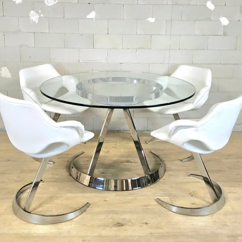 Pamono Vintage French Space Age Dining Table and Chairs by Boris Tabacoff, 1970s, Set of 5> Dining Tables & Sets