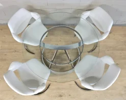 Pamono Vintage French Space Age Dining Table and Chairs by Boris Tabacoff, 1970s, Set of 5><noscript><img width=