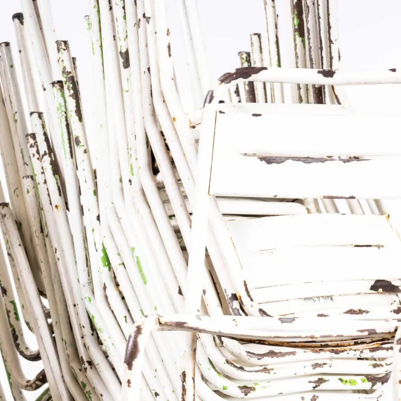 Pamono Vintage French Stacking Outdoor Chairs in White Metal by Tolix, 1950s> Garden Seating