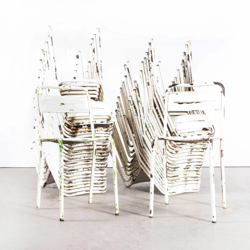 Pamono Vintage French Stacking Outdoor Chairs in White Metal by Tolix, 1950s> Garden Seating