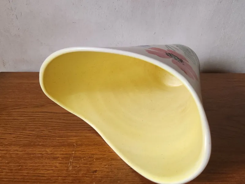 Pamono Vintage French Wide Neck Vase with Hand-Painted Flowers and Yellow Interior from Vallauris, 1960s> Vases