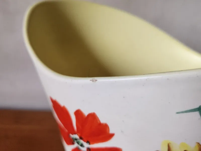 Pamono Vintage French Wide Neck Vase with Hand-Painted Flowers and Yellow Interior from Vallauris, 1960s> Vases