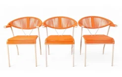 Pamono Vintage Garden Chairs in Woven Orange Plastic, 1980s, Set of 3> Garden Seating