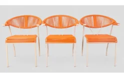 Pamono Vintage Garden Chairs in Woven Orange Plastic, 1980s, Set of 3> Garden Seating