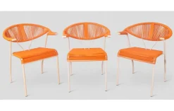 Pamono Vintage Garden Chairs in Woven Orange Plastic, 1980s, Set of 3><noscript><img width=