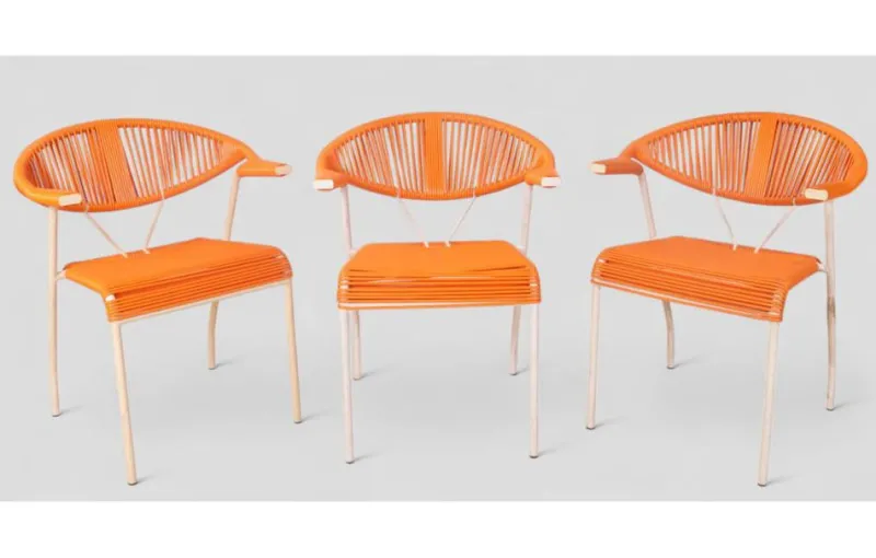 Pamono Vintage Garden Chairs in Woven Orange Plastic, 1980s, Set of 3> Garden Seating