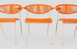 Pamono Vintage Garden Chairs in Woven Orange Plastic, 1980s, Set of 3><noscript><img width=