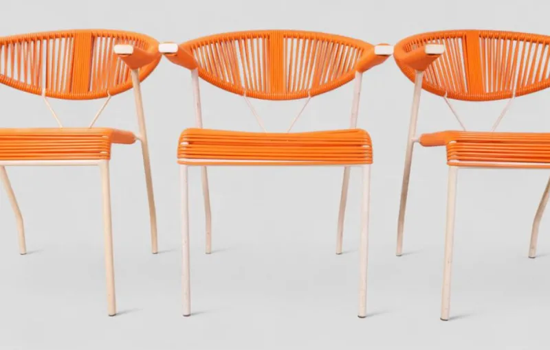 Pamono Vintage Garden Chairs in Woven Orange Plastic, 1980s, Set of 3> Garden Seating