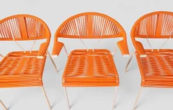 Pamono Vintage Garden Chairs in Woven Orange Plastic, 1980s, Set of 3><noscript><img width=