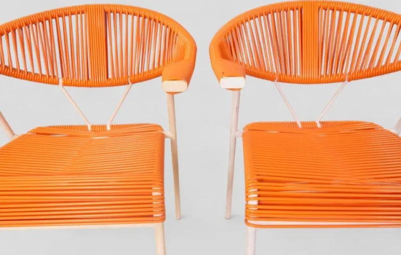 Pamono Vintage Garden Chairs in Woven Orange Plastic, 1980s, Set of 3> Garden Seating