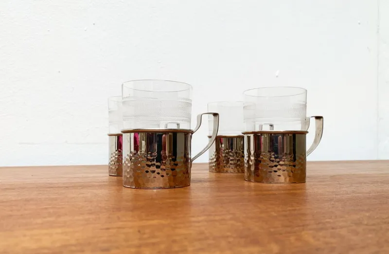 Outlet Pamono Vintage GDR East German Tea Glasses from MUQ, Metallwarenfabrik Union Quedlinburg, Set of 4