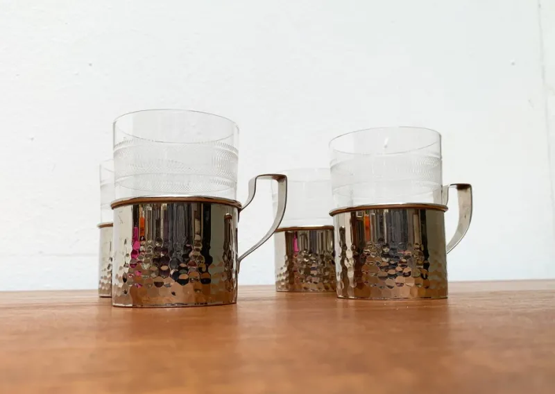 Outlet Pamono Vintage GDR East German Tea Glasses from MUQ, Metallwarenfabrik Union Quedlinburg, Set of 4