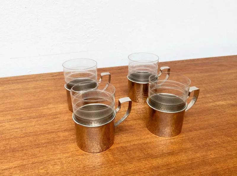 Outlet Pamono Vintage GDR East German Tea Glasses from MUQ, Metallwarenfabrik Union Quedlinburg, Set of 4