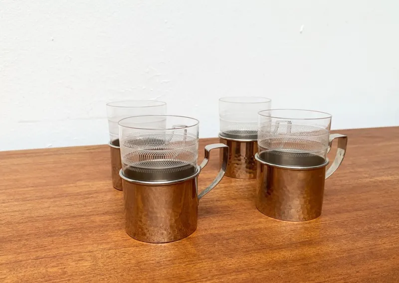 Outlet Pamono Vintage GDR East German Tea Glasses from MUQ, Metallwarenfabrik Union Quedlinburg, Set of 4