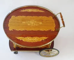 Pamono Vintage German Bar Cart with Inlaid Marquetry