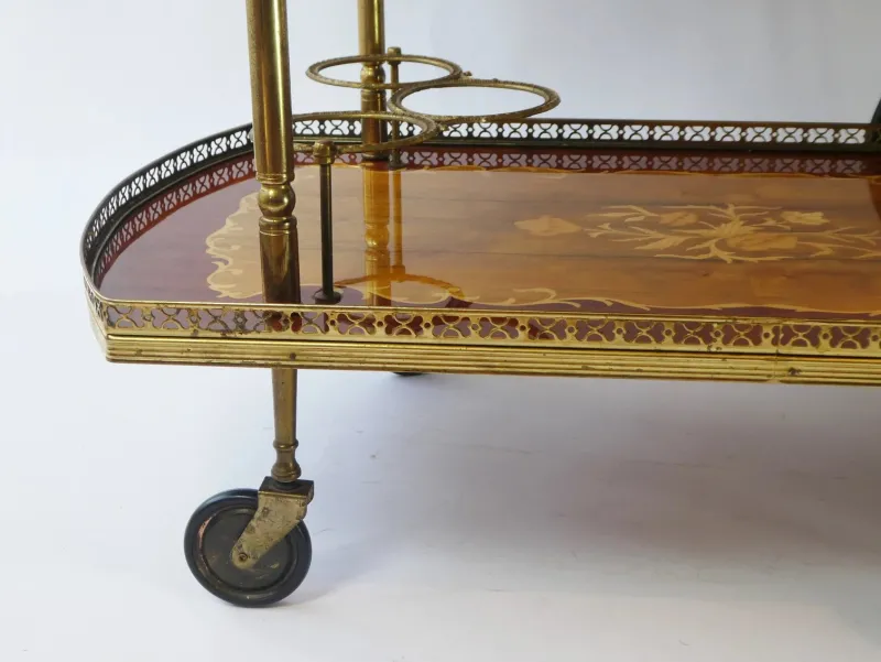 Pamono Vintage German Bar Cart with Inlaid Marquetry