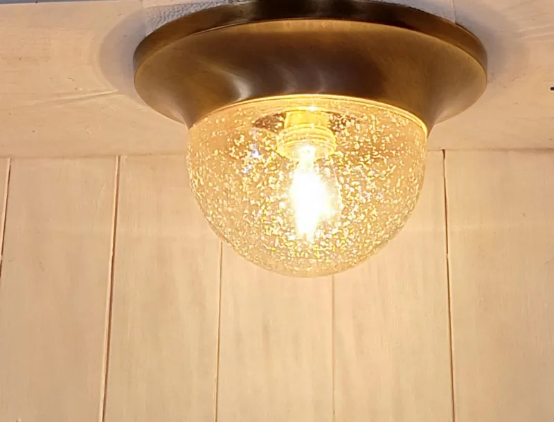 New Pamono Vintage German Ceiling Lamp with Slightly Tinted Ice Glass Shade on Brass Mount, 1990s