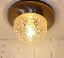 New Pamono Vintage German Ceiling Lamp with Slightly Tinted Ice Glass Shade on Brass Mount, 1990s