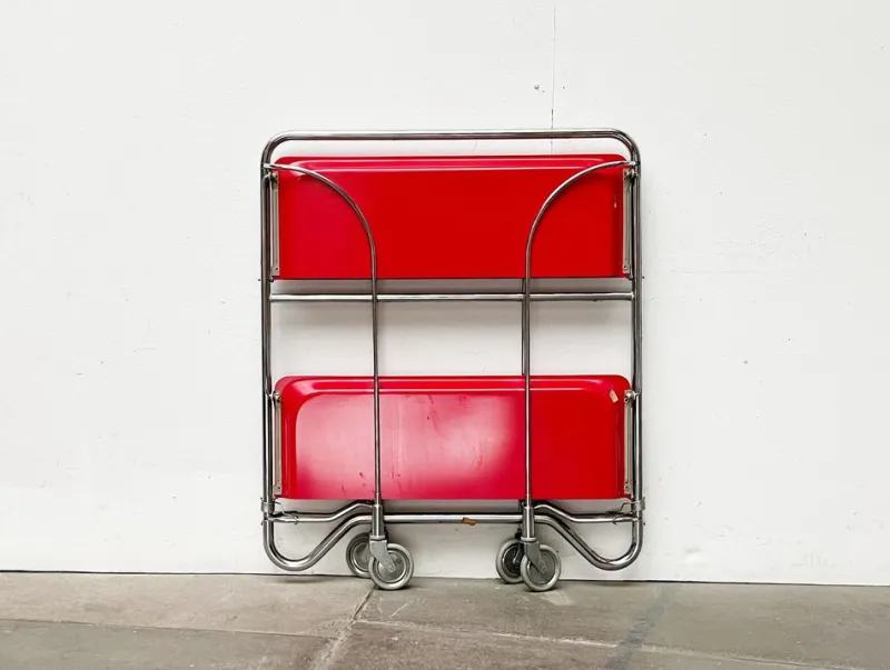 Pamono Vintage German Foldable Service Cart, Housebar or Side Table, 1970s> Serving Bar Carts & Trolleys