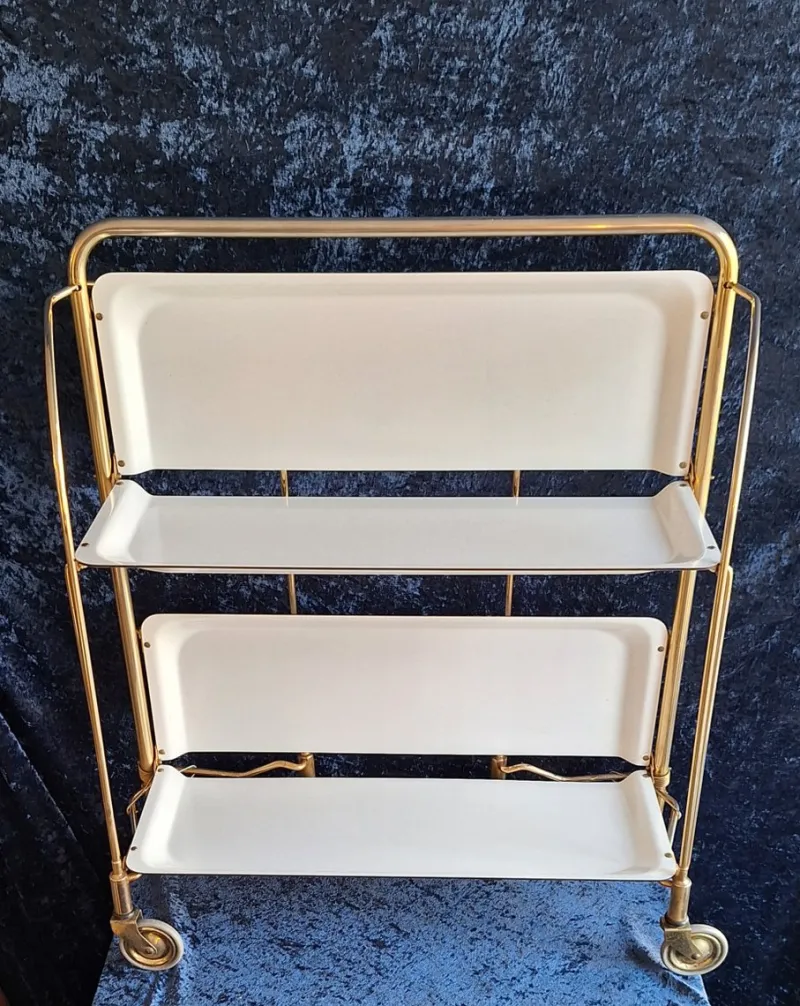 Pamono Vintage German Folding Serving Trolley in Brass-Plated Metal, 1970s> Serving Bar Carts & Trolleys